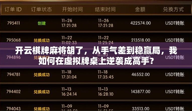 开云棋牌麻将胡了，从手气差到稳赢局，我如何在虚拟牌桌上逆袭成高手？